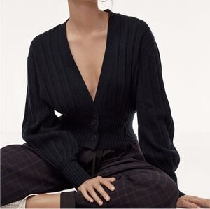 WILFRED Plunge Front Cardigan Sweater Black Wool Aritzia XS